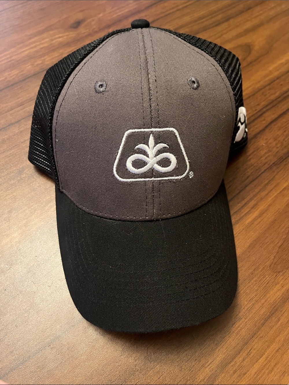 Gray and Black Trucker Cap with Embroidered Logo